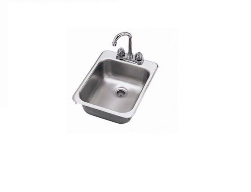 STAINLESS STEEL COMMERCIAL DROP IN SINK W/ FAUCET &amp; DRAIN BASKET - 15 X 15 X 5