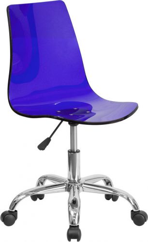 CONTEMPORARY TRANSPARENT BLUE ACRYLIC TASK CHAIR WITH CHROME BASE