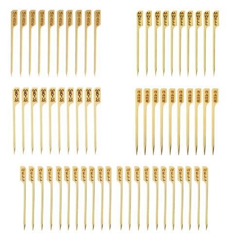 Pack of 500 Bamboo Steak Markers, Includes 5 Temperatures, 100 Rare, 100 Medium