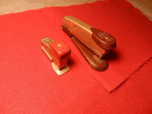 2 vintage industrial 1940&#039;s steampunk metal mini staplers arrow s-25 &amp; presto 30 for sale