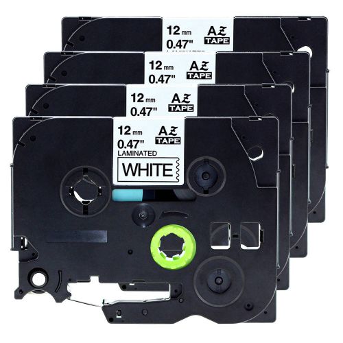 4PK 12mm Black on White Label Tape Compatible for Brother P-touch TZe-231 26.2ft