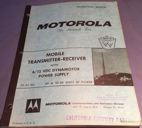 Motorola &#034;The Research Line&#034; Mobile Transmitter-Receiver Instruction Manual
