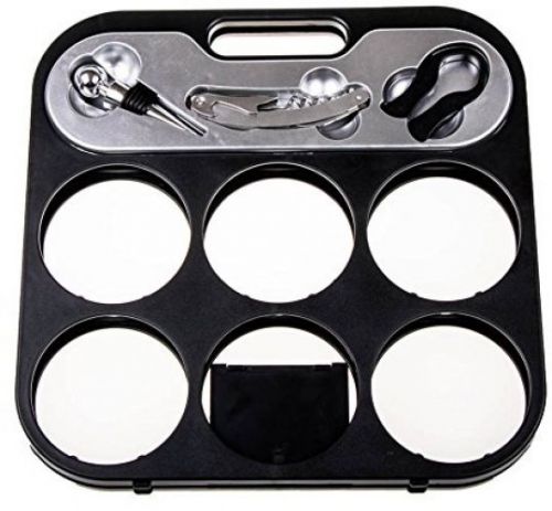 Modern folding 6 bottle wine rack with 3 piece accessory set - topper, opener for sale