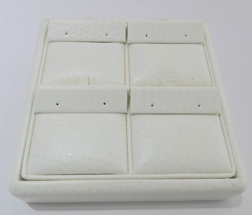 4 Pair White Leatherette Holder Earrings Jewelry Display Tray off white Ivory