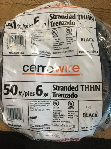 Cerrowire 112-4201B Stranded 600V Black Wire. 50ft. 6ga.