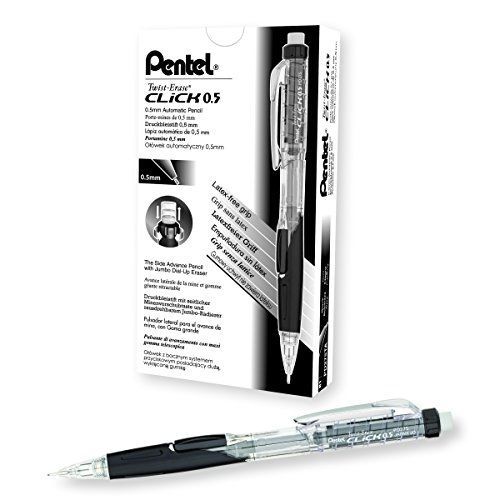 Pentel Twist Erase CLICK Mechanical Pencil, Pack of 12, 0.5mm, Clear Barrel,
