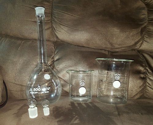 Pyrex 5 piece science beakers and stoppers for sale