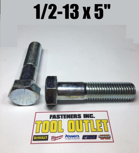 (qty 125) 1/2-13 x 5&#034;  hex bolt zinc plated grade 5 cap screw partial thread for sale