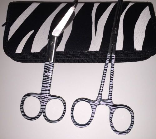 New hemostats forceps bandage scissors set black zebra straight tip clamps case for sale