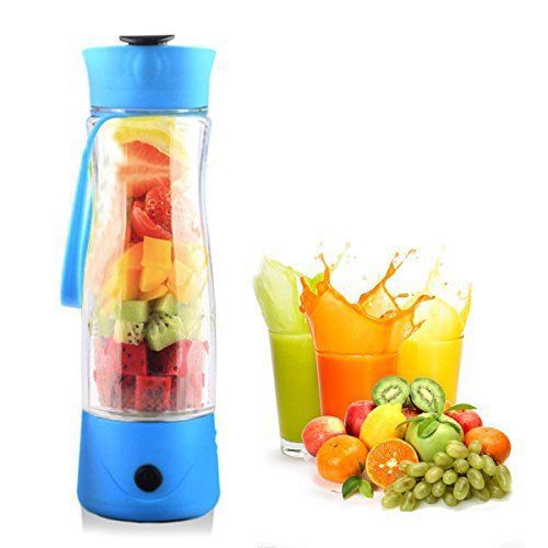 HQdeal Small Appliances Mini Electric Personal Juicer Sports Bottle Protein Blue