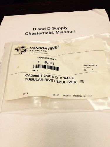 HANSON RIVET Squeezer Die No. SQ-5-01, 3/32 Dia, 1/4, Tubular Roll, 6UFP5, USA