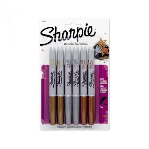 Sharpie Metallic Fine Point Permanent Marker, Pack of 6, Assorted Colors (182920