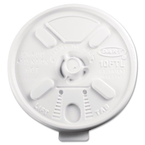 Dart Lift N&#039; Lock Plastic Hot Cup Lids, 10FTL Fits 10oz Cups, White, 1000/Carton
