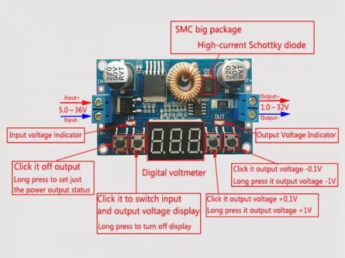 5A Digital control DC-DC Adjustable reduced voltage module Volt meter display