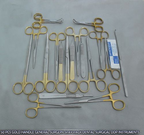 50 pieces gold plated handle general surgery spay dental surgical insturments for sale