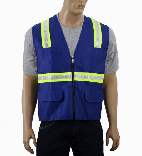Safety Depot Two Tone Royal Blue Reflective Surveyor Safety Vest with Zipper ...