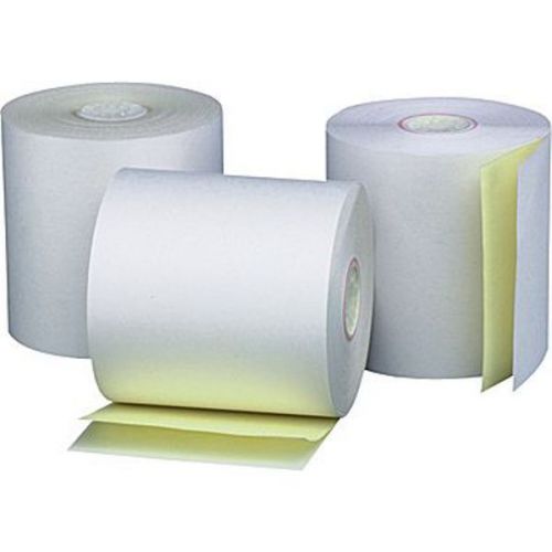 3 pack 3&#034; x 90&#039; 2-ply carbonless white/canary receipt printer roll paper for sale