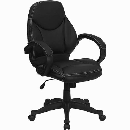 Contemporary leather mid-back office chair black pneumatic seat height adjustmen for sale