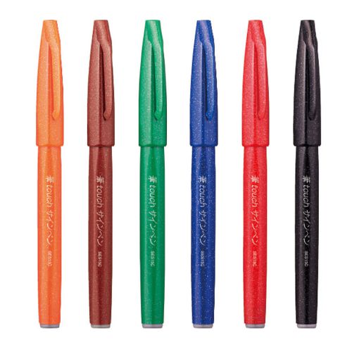 GENUINE Pentel SES15C 6-Assorted Colors Brush Sign Pen (1pc Each) - Assorted