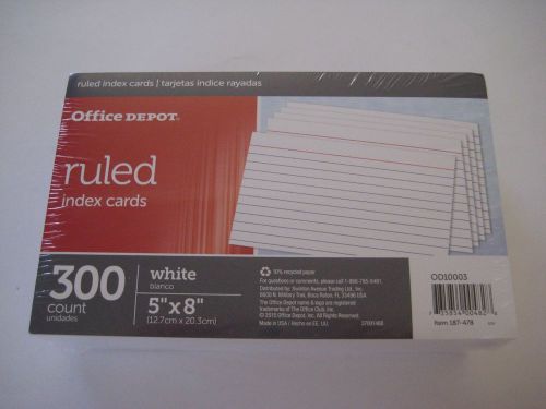 NEW SEALED 300 White Ruled Index Cards - 5&#034; X 8&#034; - Office Depot brand