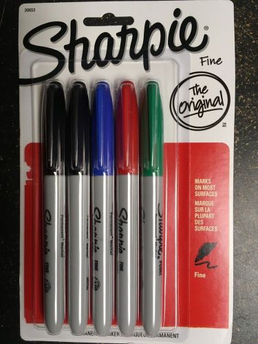 5 New Sharpie Assorted Color Fine Point Permanent Markers~Brand New in Package