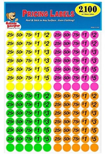 Garage sale pup preprinted pricing labels, bright neon multicolored: pack of for sale