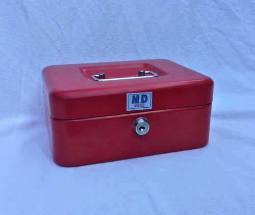 Cash box money locking 2 keys 7.8&#034; length red steel handle free shiping for sale