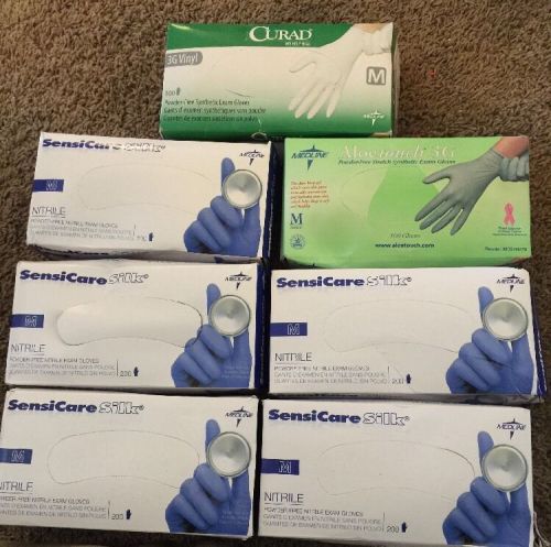 5 boxes medline sensicare silk nitrile exam gloves medium (m)  qty 1200 gloves for sale