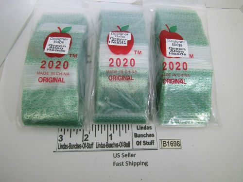 3 bags of 100 2m 2&#034;x2&#034; plastic zip seal all 3 green alien heads new b1698 for sale