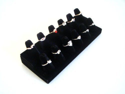 Black velvet 12 finger ring showcase counter top display for sale