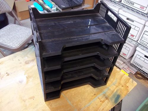 Lot of (5) vintage Newell Office Products black stackable paper file letter tray