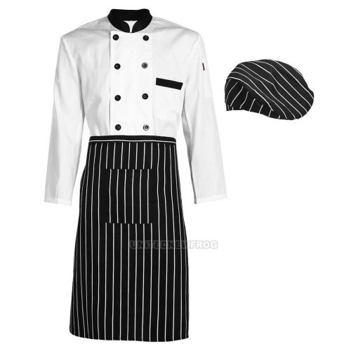 3pcs/set chef long sleeve working uniform outfit coat jacket+ pocket apron+ hat for sale