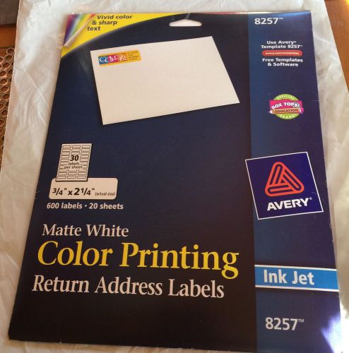 Avery Color Printing Mailing Labels 3/4 x 2 1/4 Matte White 600/Pack 8257