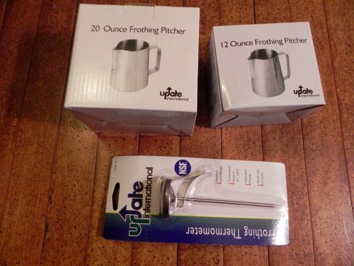 Update International stainless steel frothing set--12/20 oz + thermometer--NEW!!