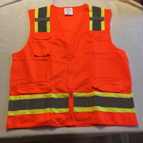 PIP Orange Safety Vest Two Tone Zip Front 6 Pocket LG.Hunt Traffic Construction