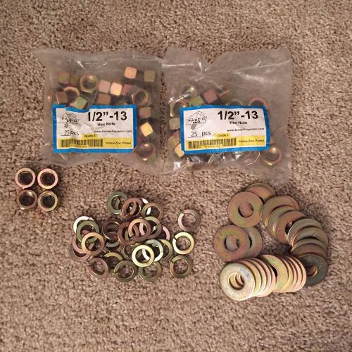 Lot Of Hex Nuts 1/2&#034; - 13 &amp; Small And Large Washers Gold Iridescent