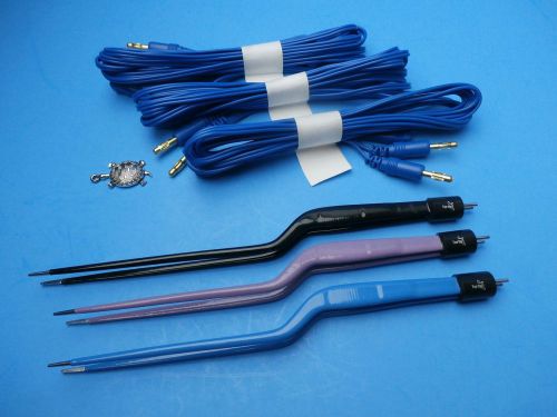 Turtle-Bipolar Bayonet Forceps 8&#034; Set of 3Pcs (143°)w/12Ft Cords.ReUsable.GERMAN