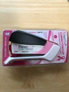 PAPERPRO COMPACT Stapler 15 Sheet Power Assisted Jam Free Cancercare PINK RIBBON