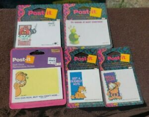 Lot of 5 Vintage Collectible Garfield Post-It Note Pad 1990 3M New Jim Davis