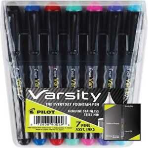 Varsity Disposable Fountain Pens MEDIUM Point Stainless Steel Nib Blac Pack Of 7