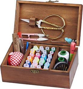 Home Wooden Sewing Kit Box for Adults Beginner Girls with Accessories Vintage