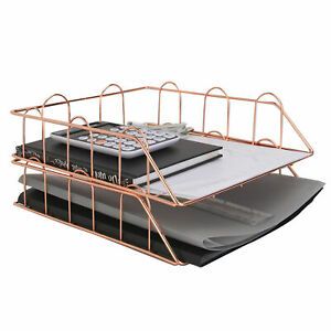 A4 Rose Gold Wire Filing Trays Letter Racks Desk Organiser Document Holder M&amp;W