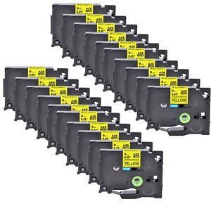 20PK TZe TZ S621 Strong Adhesive Label for Brother PT-1760 Black on Yellow 3/8&#034;