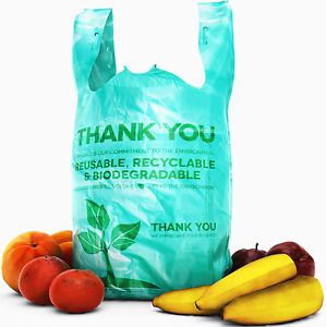 Biodegradable BPA-Free Plastic Grocery Bags 100 Pack Clear 22&#034; Thank You Tote