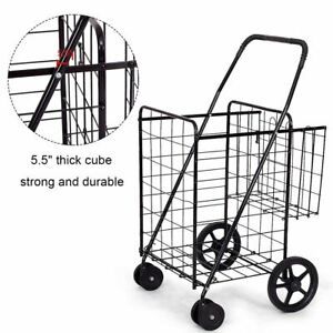 Durable Jumbo Metal Basket for Grocery Laundry Travel w/Swivel Wheels
