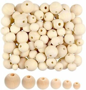 WOWOSS 600 Pieces Natural Wood Beads 6 Sizes Unfinished 600pcs Wooden