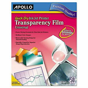 Apollo Quick-Dry Color Inkjet Transparency Film, Letter, Clear, 50/Box CG7033S