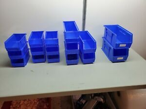 LOT OF 16 AKRO-MILLS BOLT BINS Various Sizes ALL BLUE PLASTIC STORAGE BINS