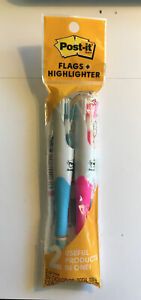 NEW Scotch 3M Post-it Blue &amp; Pink Highlighter Pen Built-in Index Flag Dispenser