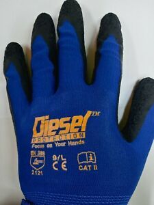 12 Large Pair Diesel Blue Safety Gloves Latex Coated Grip